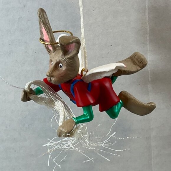 VTG 1994 Hallmark Keepsake Flying "Angel Hare" w/Brass Halo Christmas Ornament - Picture 1 of 14